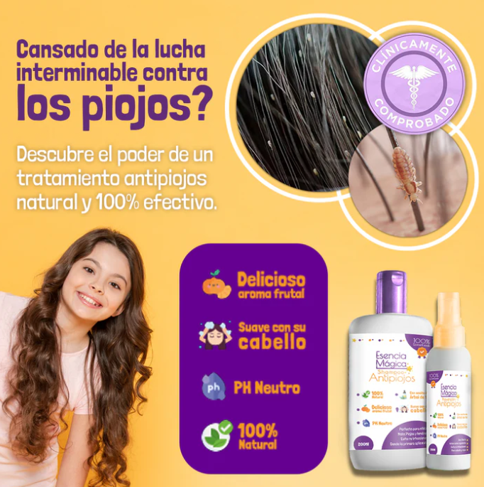 Esencia Mágica ANTIPIOJOS 100% NATURAL SHAMPO+SPRAY 🎁PEINE ACERO INOXIDABLE