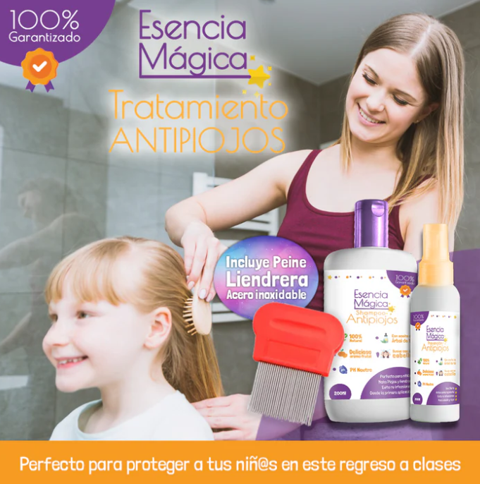 Esencia Mágica ANTIPIOJOS 100% NATURAL SHAMPO+SPRAY 🎁PEINE ACERO INOXIDABLE